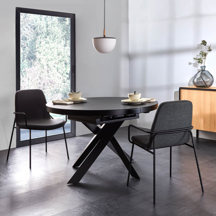 Kave Home Uitschuifbare Ronde Eettafel 'Vashti' 120-160 x 120cm, kleur zwart afbeelding 1