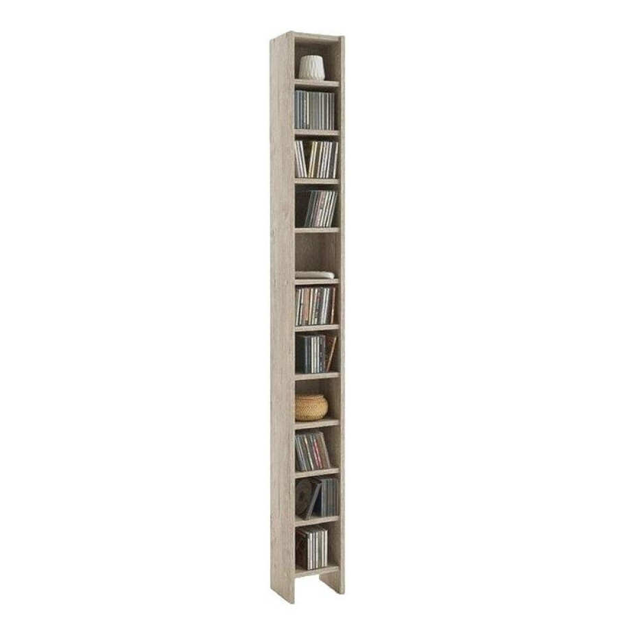 CD DVD Kast 185 cm hoog in zandeiken CD DVD Kast 185 cm hoog in zandeiken afbeelding 1