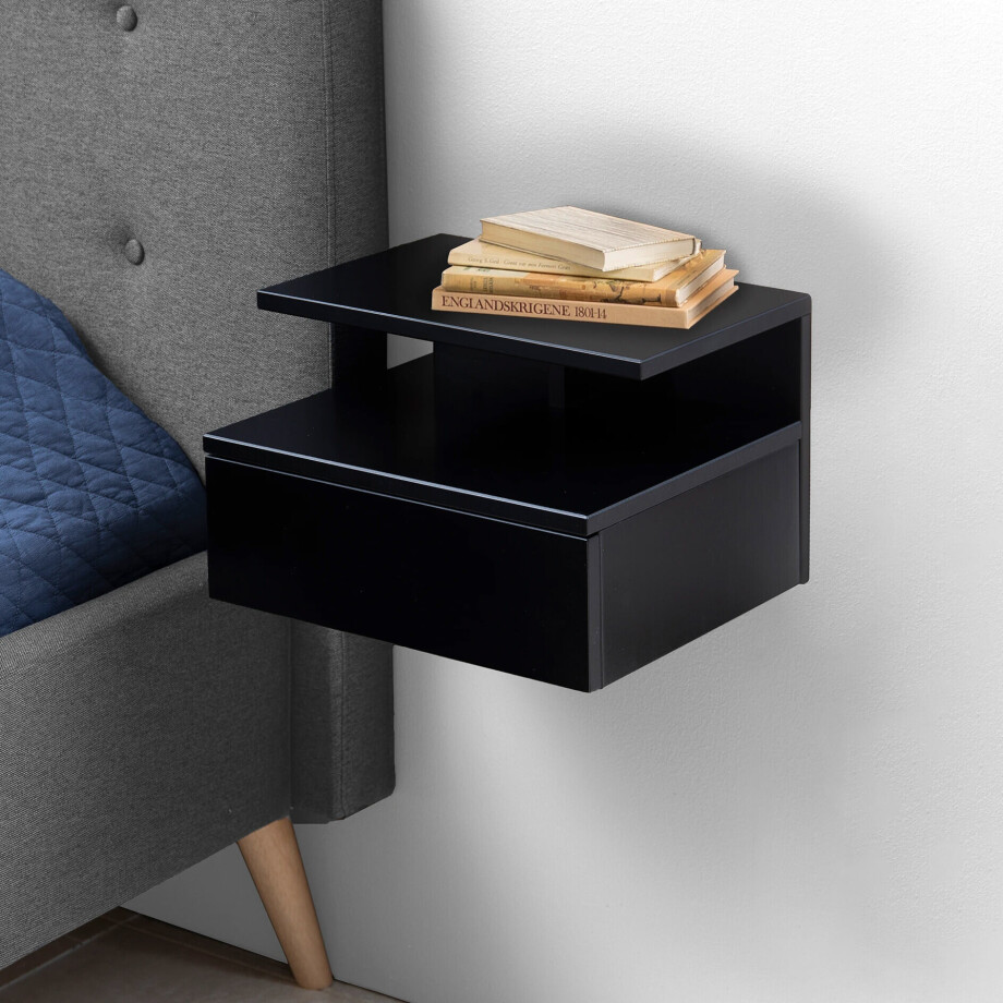 Bendt Hangend nachtkastje 'Cecilie' met lade, kleur zwart afbeelding 1