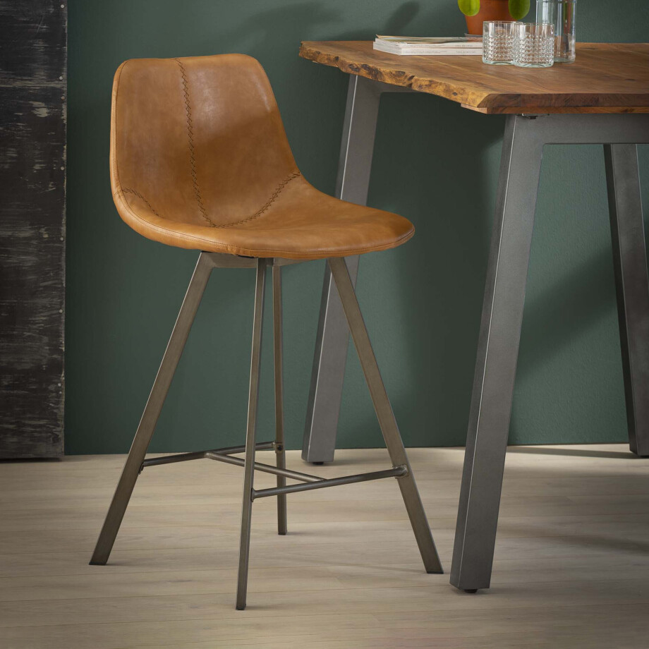 Barstoel 'Celia' (zithoogte 66cm), kleur Cognac Barstoel 'Celia' (zithoogte 66cm), kleur Cognac afbeelding 1