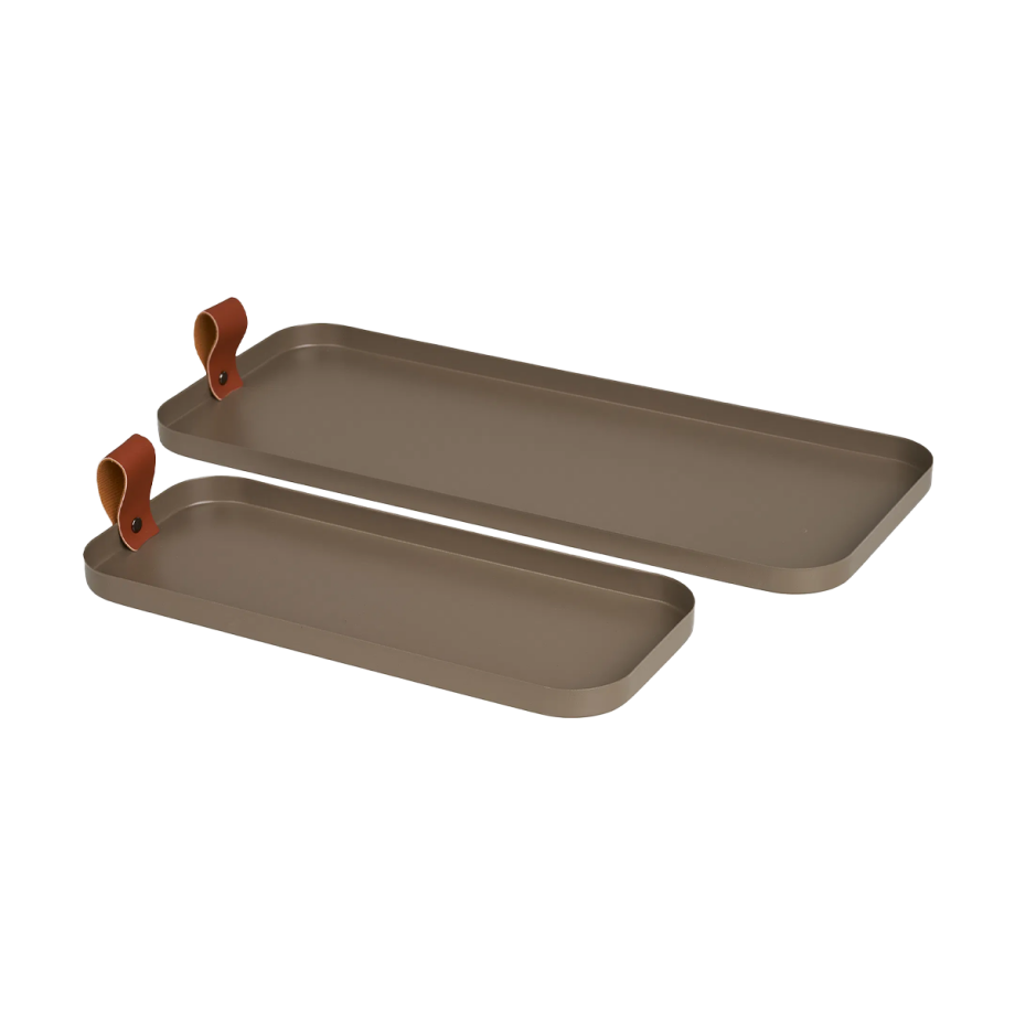 Celie metalen dienbladen bruin - set van 2 afbeelding 1