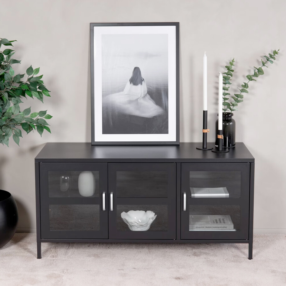 Nohr TV-meubel 'Cerita' 120cm, Metaal en glas, kleur Zwart afbeelding 1