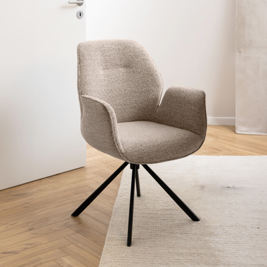Bendt Draaibare Eetkamerstoel 'Chandler' Bouclé met armleuning, kleur Beige Bendt Draaibare Eetkamerstoel 'Chandler' Bouclé met armleuning, kleur Beige afbeelding 1
