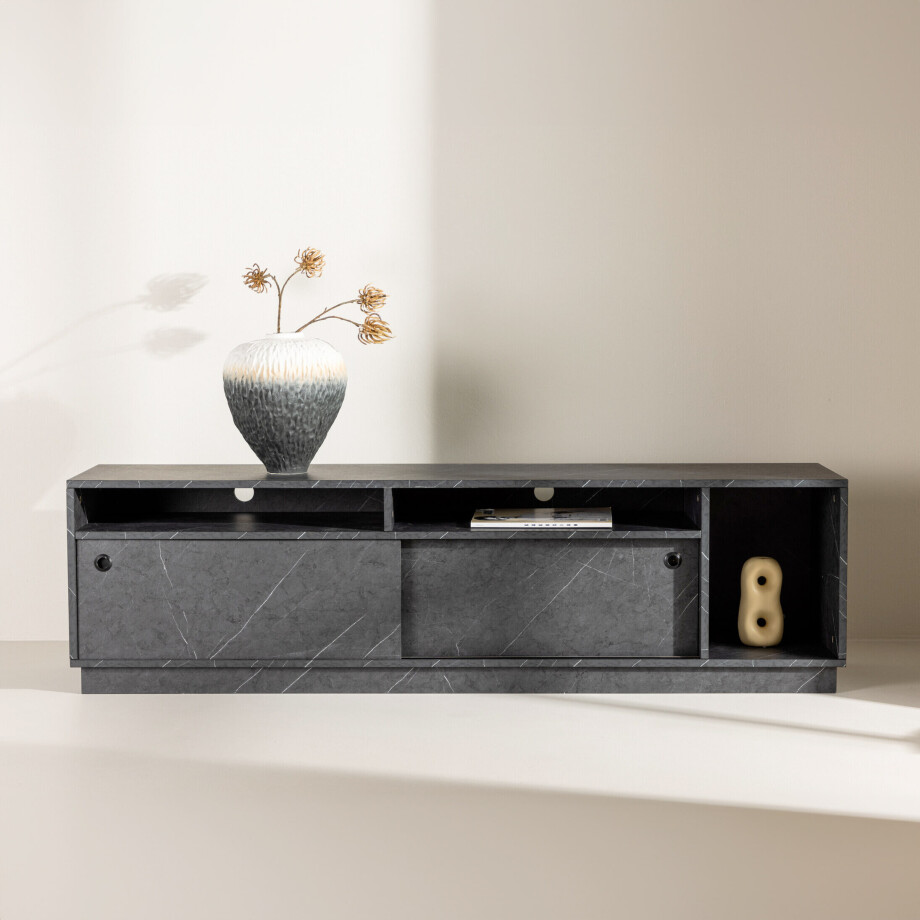 Nohr TV-meubel 'Charla' 180cm, Betonlook, kleur Zwart Nohr TV-meubel 'Charla' 180cm, Betonlook, kleur Zwart afbeelding 1