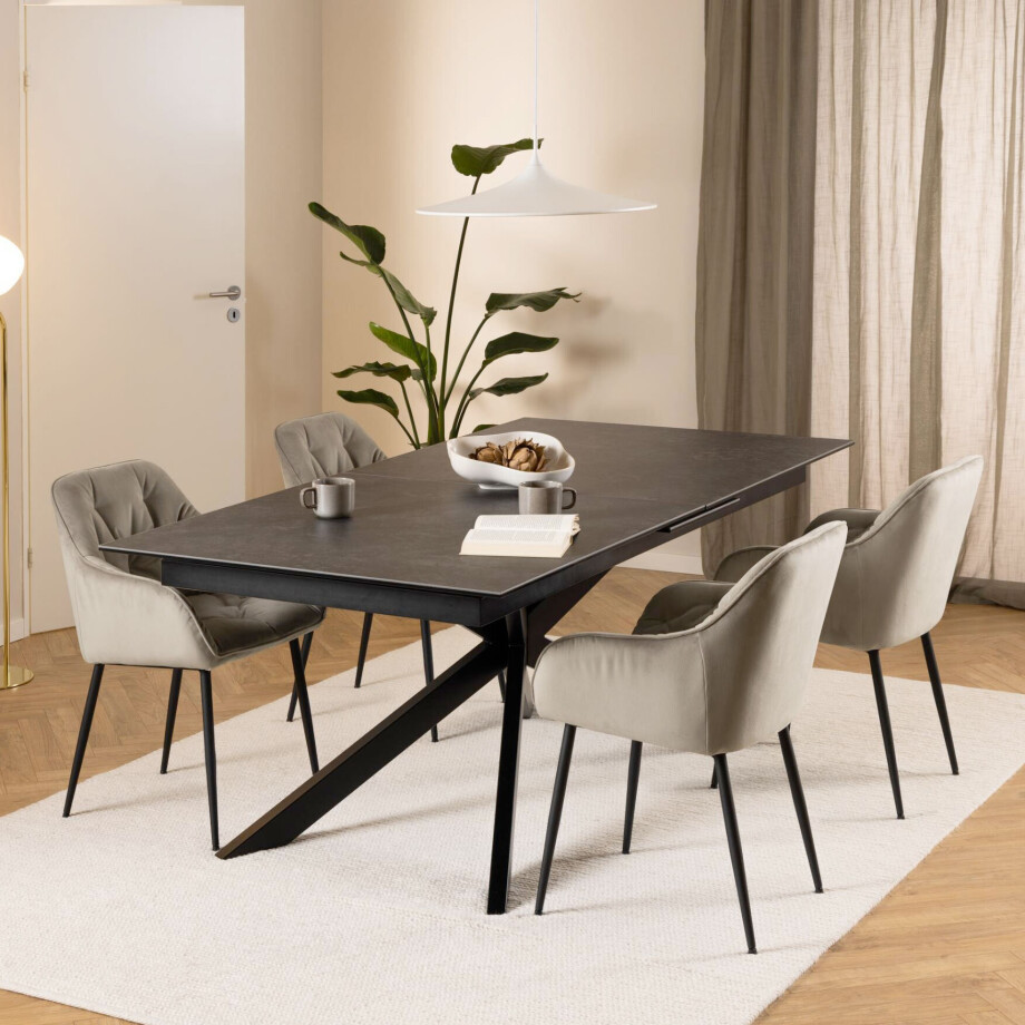 Bendt Uitschuifbare Eettafel 'Chrislyn' Keramiek 200-240 x 100cm, kleur Zwart afbeelding 1