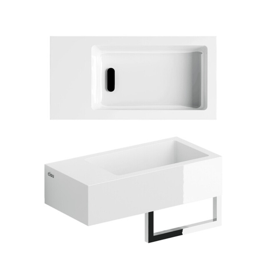 Clou Flush 3 fontein 36x18cm kraangat links met handdoekhouder Mineraalmarmer glanzend wit CL/03.08032.02 afbeelding 1