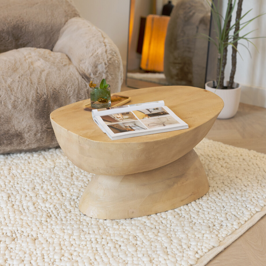 By-Boo Salontafel 'Cobble' Mangohout, 75 x 59cm, kleur Naturel afbeelding 1