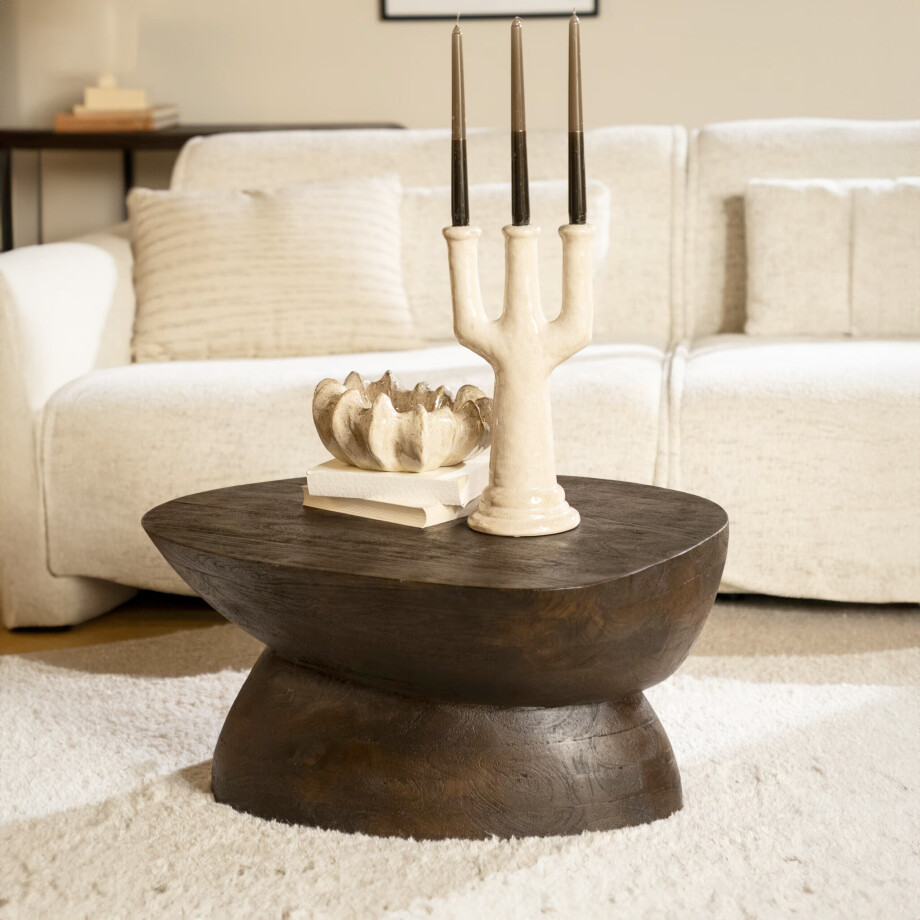 By-Boo Salontafel 'Cobble' Mangohout, 75 x 59cm, kleur Bruin afbeelding 1