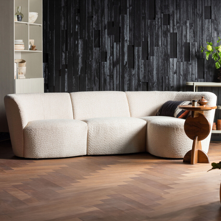 WOOOD 3-zits Loungebank 'Coco' Rechts, Bouclé, kleur Crème afbeelding 1