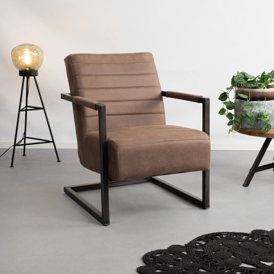 Tower Living Fauteuil 'Rocca' Leder, kleur Bruin Tower Living Fauteuil 'Rocca' Leder, kleur Bruin afbeelding 1
