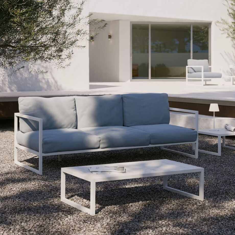 Kave Home 3-zits Tuinbank 'Comova' 225cm, kleur Blauw Kave Home 3-zits Tuinbank 'Comova' 225cm, kleur Blauw afbeelding 1