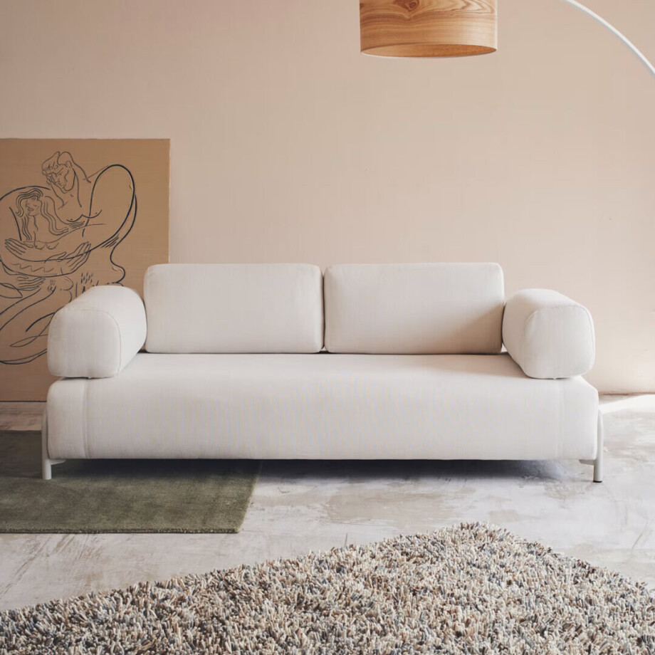Kave Home 3-zits Bank 'Compo' Chenille, Met armleuning, kleur Beige Kave Home 3-zits Bank 'Compo' Chenille, Met armleuning, kleur Beige afbeelding