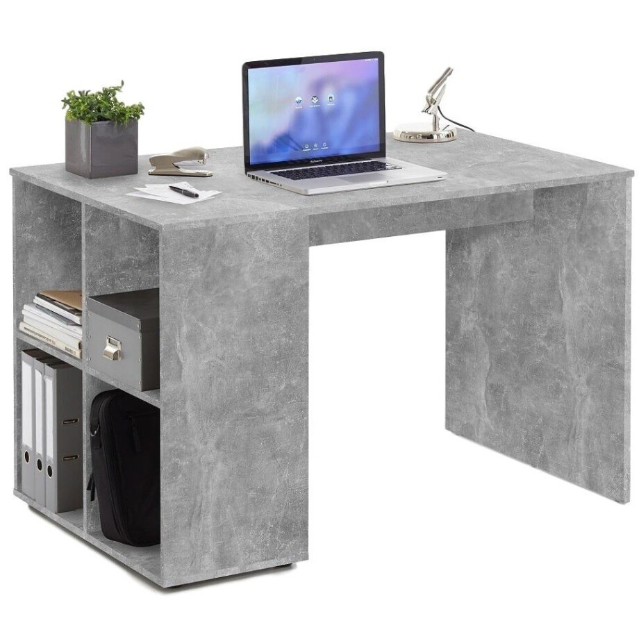 Computerbureau Gent 117 cm breed in grijs beton afbeelding 1