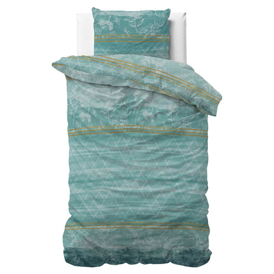 Dekbedovertrek Zara Turquoise - Eenpersoons (140x220 cm) - Turquoise Polyester-katoen - Dessin: Ruiten - Sleeptime Elegance - Dekbed-Discounter.nl afbeelding 1