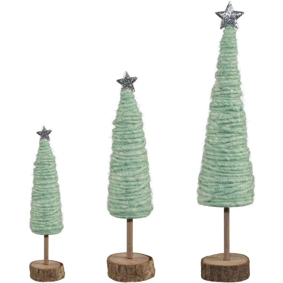 Creativ deco Deco-boom Kerst versiering van hout en wol, hoogte 25 / 33 /46 cm (set, 3 stuks) afbeelding 1