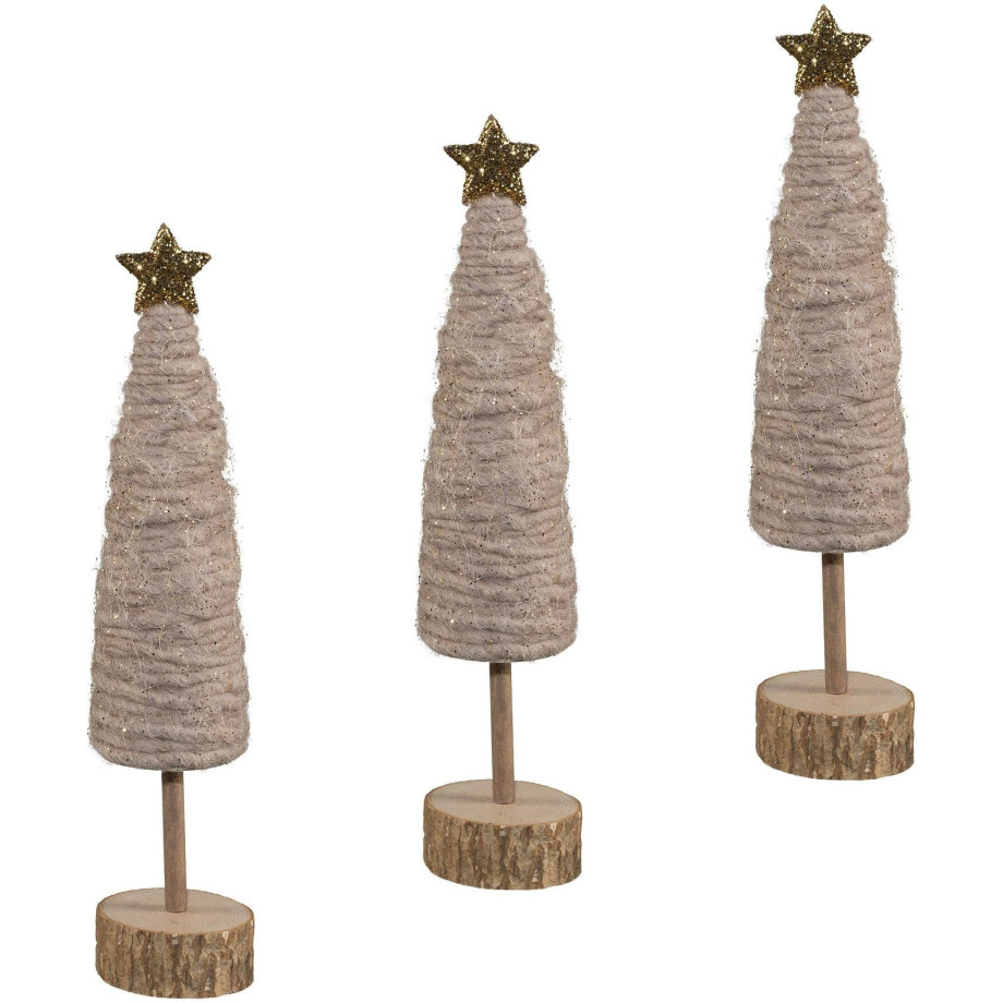 Creativ deco Deco-boom Kerst versiering van hout en wol, hoogte elk ca. 25 cm (set, 3 stuks) afbeelding 1