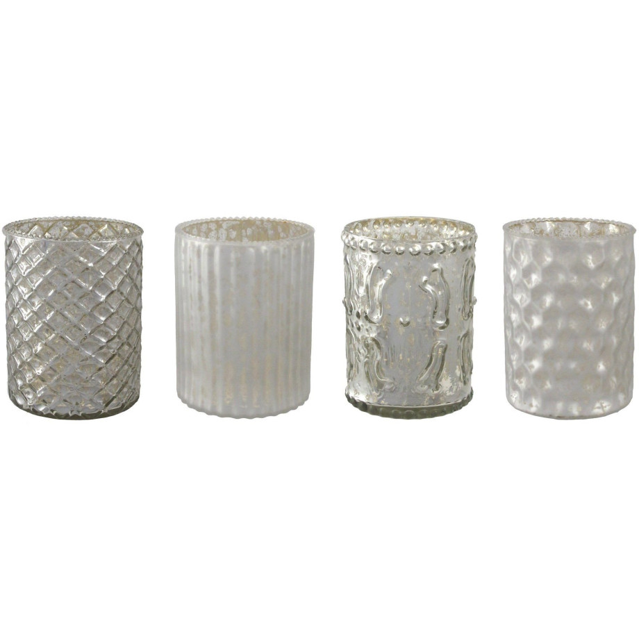 Creativ deco Windlicht met verschillend gestructureerde oppervlakken, 4-delige set, h: ca. 10 cm (4 stuks) afbeelding 1