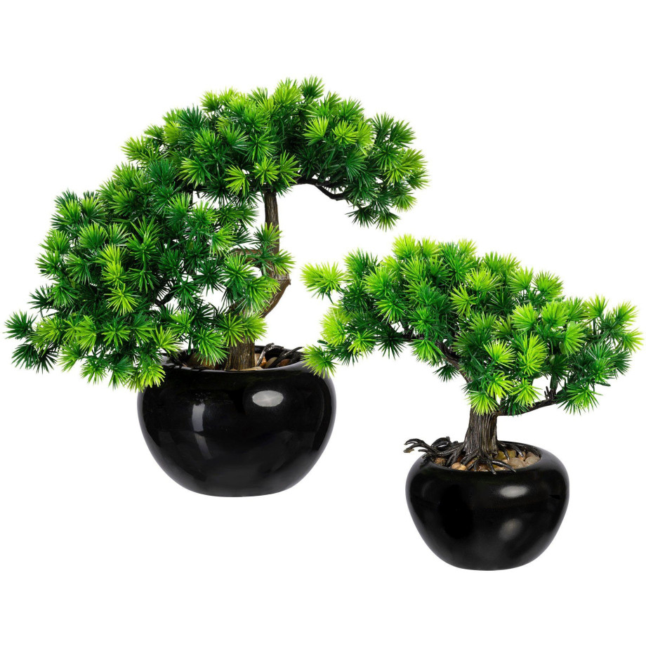 Creativ green Kunstbonsai Bonsai lariks in een keramische pot(2 stuks) afbeelding 1