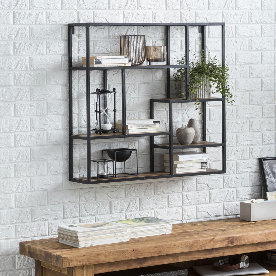 Artistiq Wandrek 'Cristan' Mangohout en metaal, 80 x 80cm afbeelding 