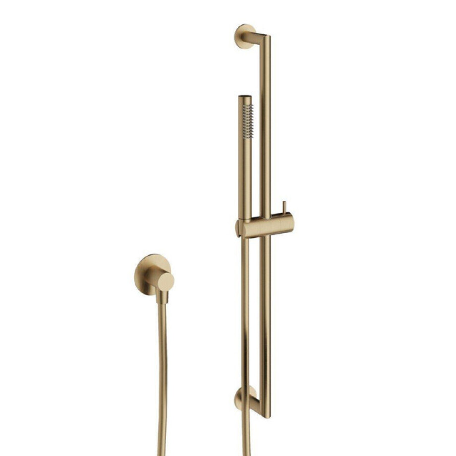Crosswater 3ONE6 Design handdoucheset - glijstang - staafhanddouche - gladde doucheslang - wanduitloop - geborsteld messing TS803SF afbeelding 1
