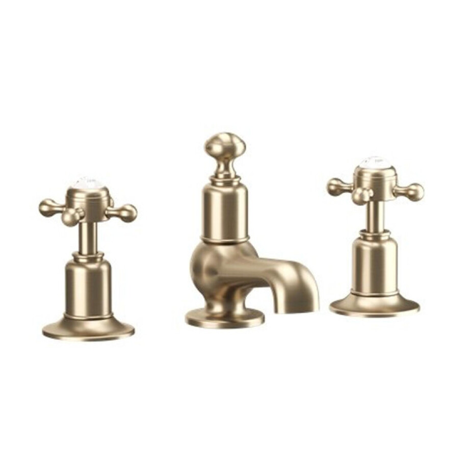 Crosswater Belgravia Wastafelkraan - 3 gats - warm/koud - kruisgreep - geborsteld messing BL130DPF afbeelding 1