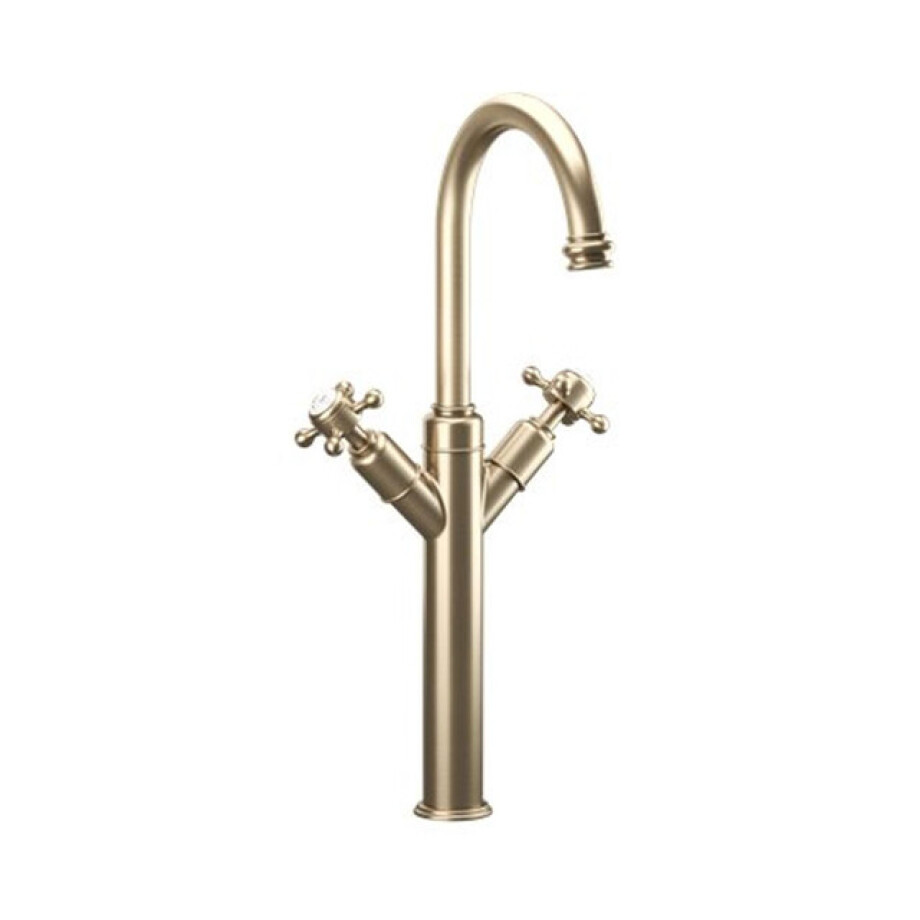 Crosswater Belgravia Wastafelkraan - hoog - zonder waste - uitloop 16.8cm - kruisgreep - geborsteld messing BL118DNF afbeelding 1