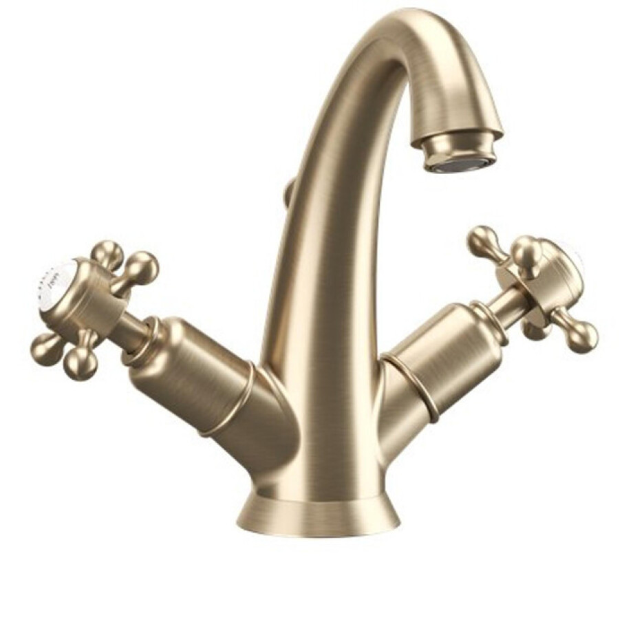 Crosswater Belgravia Wastafelkraan - kruisgreep - trekwaste - geborsteld messing BL112DPF afbeelding 1