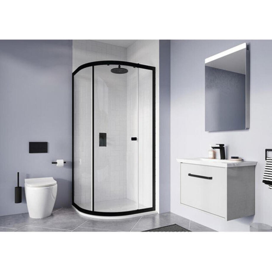 Crosswater Clear 6 kwartronde douchecabine met 1 schuifdeur 80x80x195cm 6mm helder veiligheidsglas mat zwart CAQSBC0800 Crosswater Clear 6 kwartronde douchecabine met 1 schuifdeur 80x80x195cm 6mm helder veiligheidsglas mat zwart CAQSBC0800 afbeelding 1