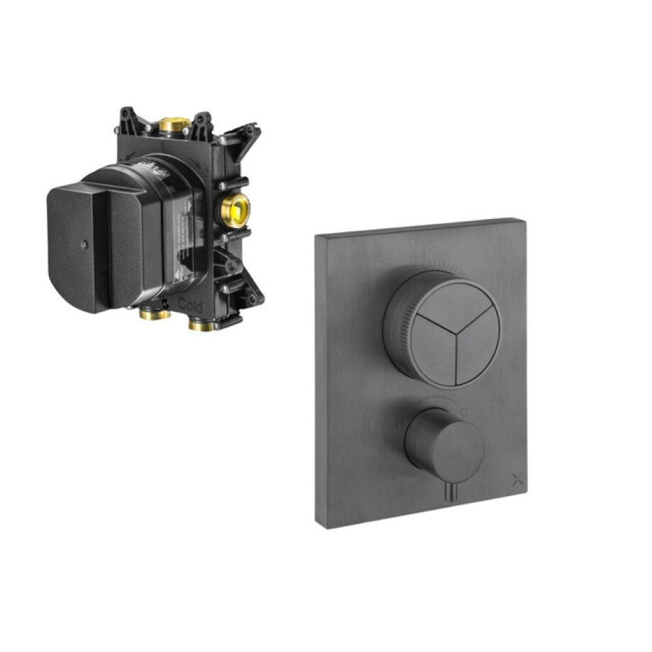 Crosswater Crossbox douchekraan - met inbouwdeel - thermostatisch - geschikt voor 3 functies - push - leisteen SW927994 SW408404 afbeelding 1