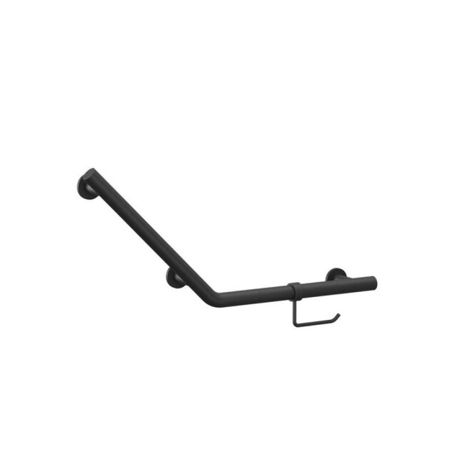 Crosswater Handgreep met WC-rolhouder - schuin - 71.9x33.2cm - mat zwart GBA7232M afbeelding 1