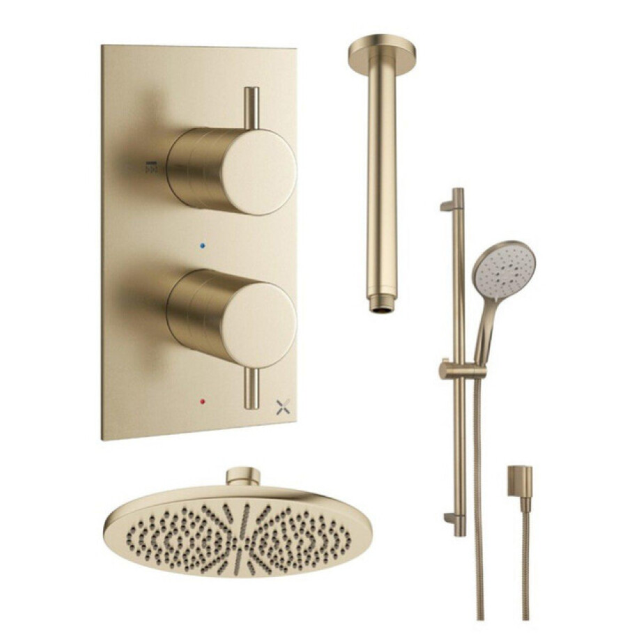 Crosswater MPRO Inbouwdoucheset - 30cm hoofddouche - plafondarm - glijstangset - ronde handdouche - geborsteld messing sw209264/sw209270/sw385358/sw385371/sw385425/sw385 Crosswater MPRO Inbouwdoucheset - 30cm hoofddouche - plafondarm - glijstangset - ronde handdouche - geborsteld messing sw209264/sw209270/sw385358/sw385371/sw385425/sw385 afbeelding 1