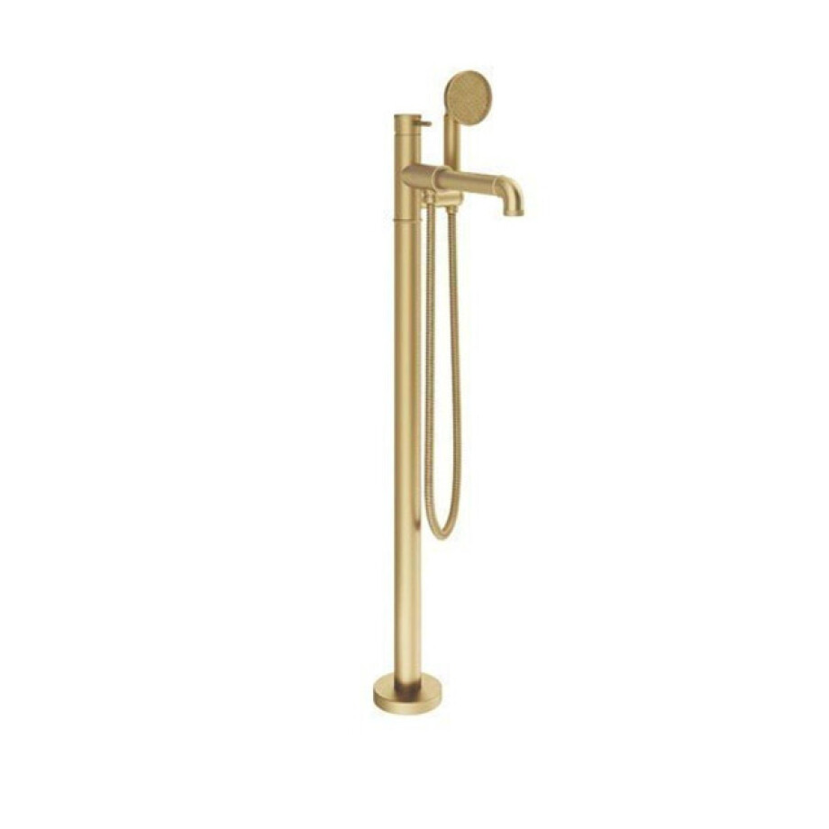 Crosswater MPRO Industrial vrijstaande badmengkraan met ronde handdouche messing geborsteld PRI416FUB afbeelding 1