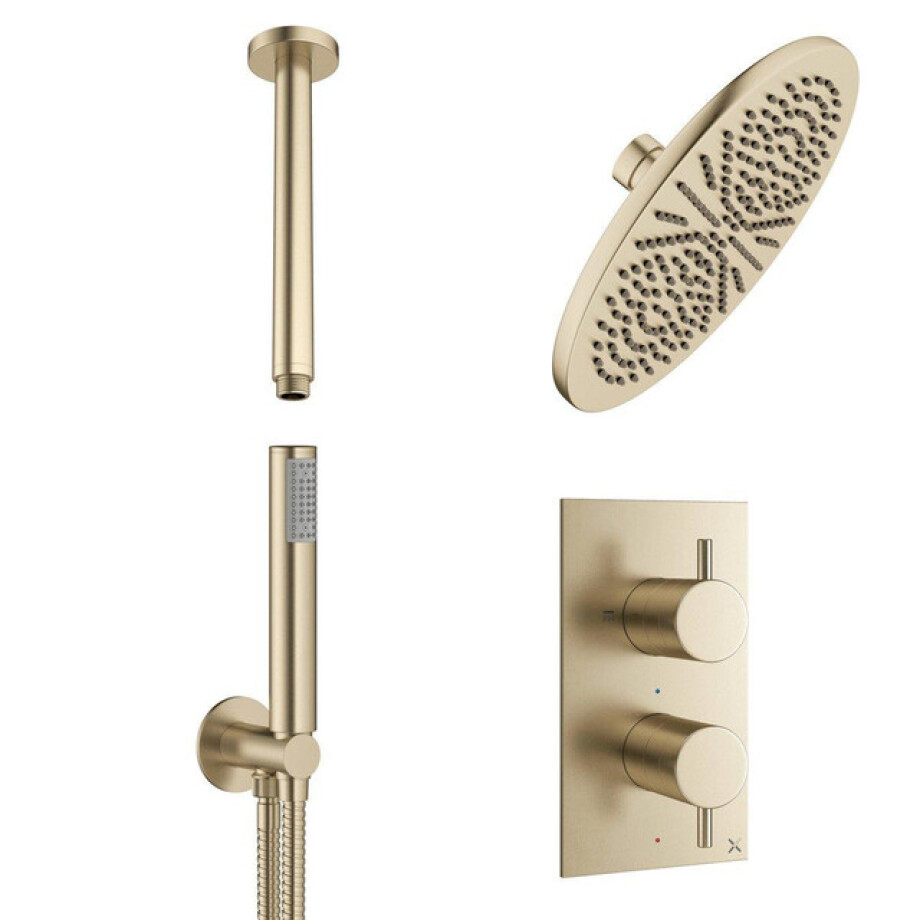 Crosswater MPRO Regendoucheset Inbouw - 30cm hoofddouche - plafondarm - staafhanddouche - geborsteld messing sw209264/sw209270/sw209275/sw385371/sw385437/ Crosswater MPRO Regendoucheset Inbouw - 30cm hoofddouche - plafondarm - staafhanddouche - geborsteld messing sw209264/sw209270/sw209275/sw385371/sw385437/ afbeelding 1