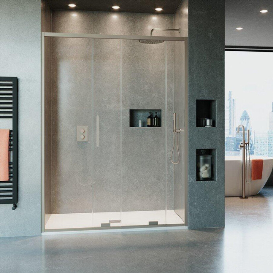Crosswater Optix 10 Schuifdeur - 140x200cm - softclose - geborsteld RVS OXSLVC1400 afbeelding 1