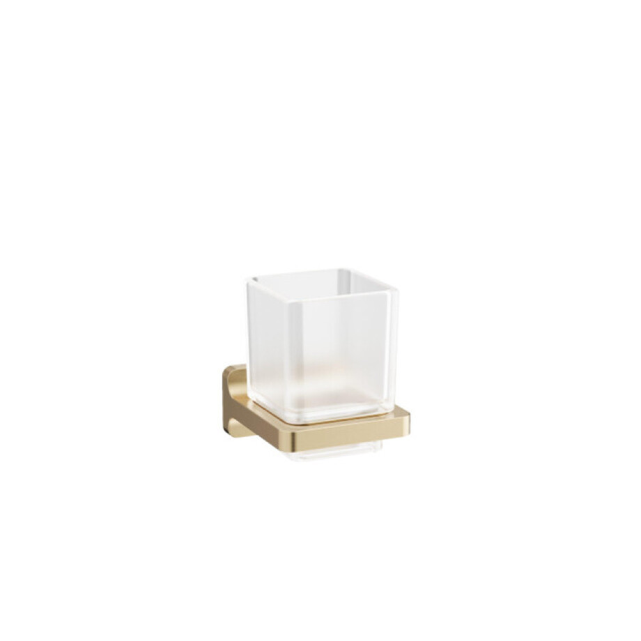 Crosswater Rotar Bekerhouder - 8x9.8x9cm - met beker - vierkant - wandmodel - geborsteld messing RT003F afbeelding 1