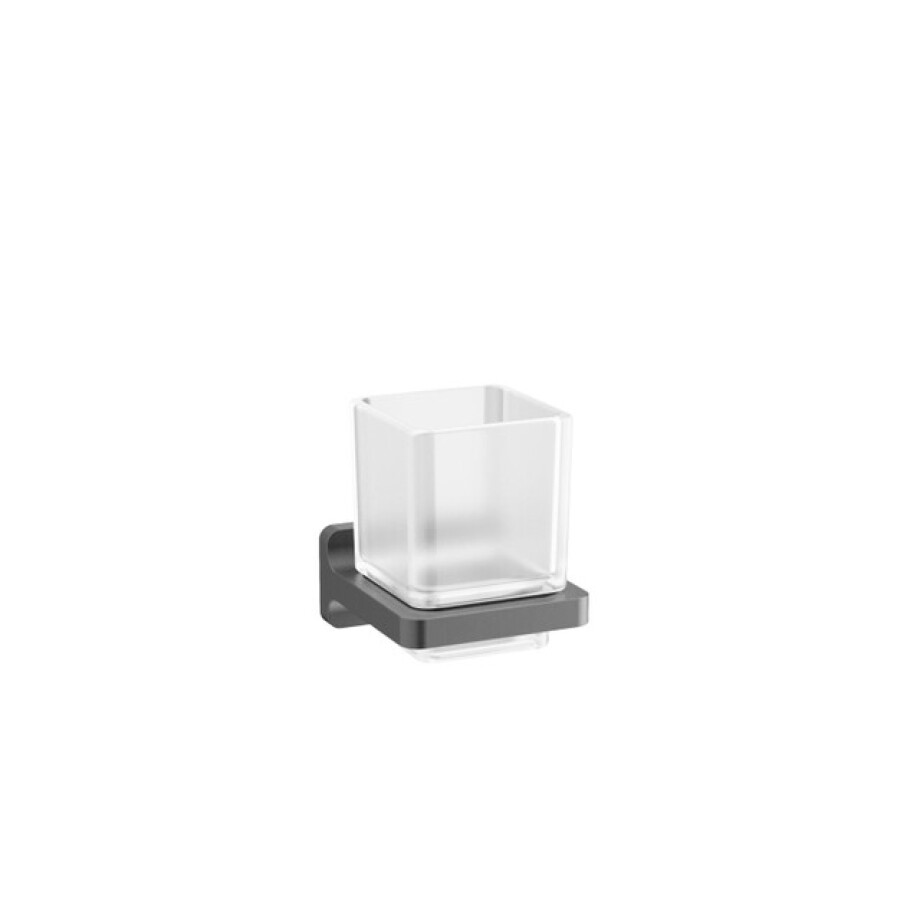 Crosswater Rotar Bekerhouder - 8x9.8x9cm - met beker - vierkant - wandmodel - leisteen RT003T afbeelding 1