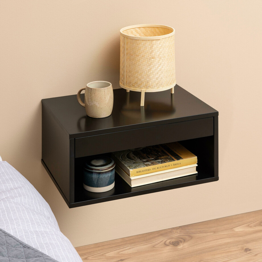 Bendt Zwevend Nachtkastje 'Daeg' Met 1 lade en open vak, kleur Zwart afbeelding 1