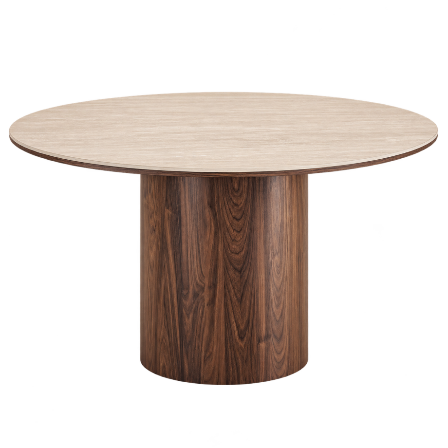 Dana houten eettafel met keramiek blad donkerbruin - Ø120 x 75 cm Dana houten eettafel met keramiek blad donkerbruin - Ø120 x 75 cm afbeelding 1