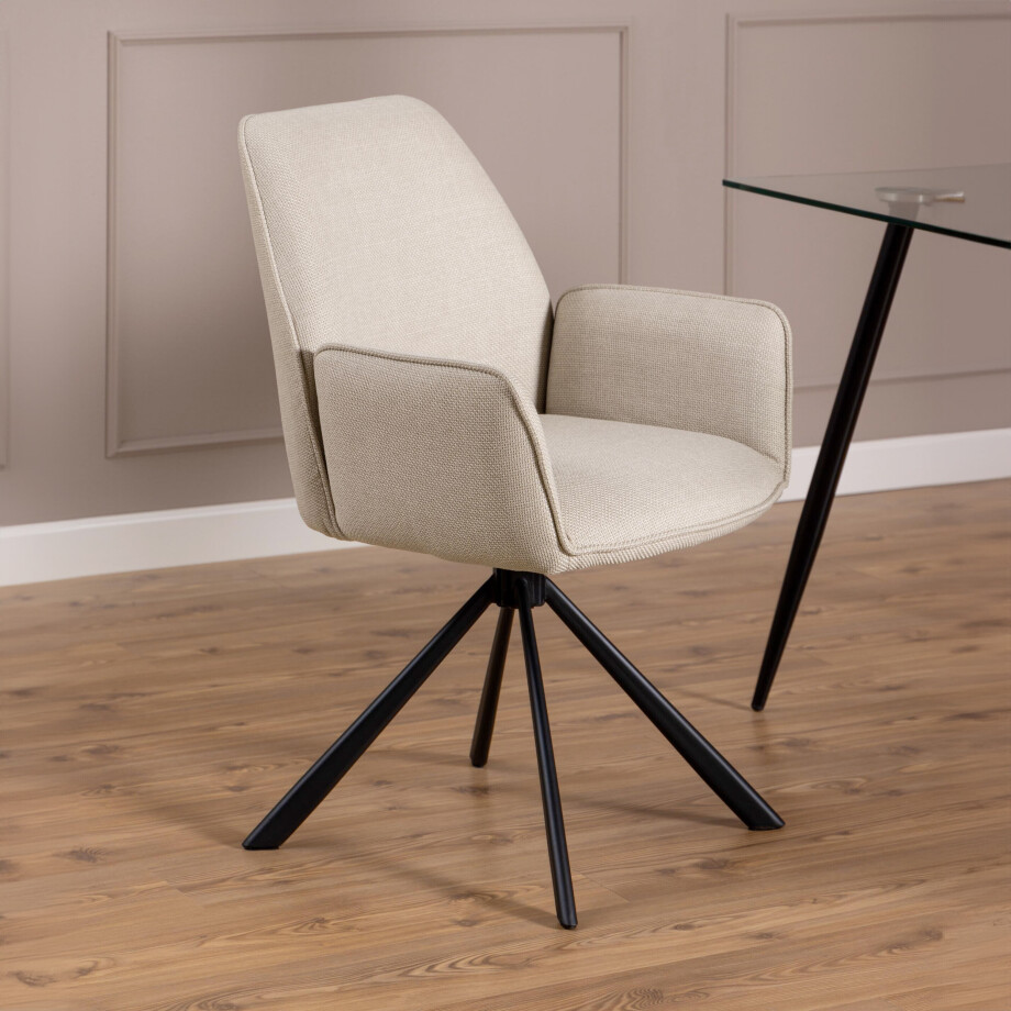 Bendt Draaibare Eetkamerstoel 'Dantrell' kleur Beige Bendt Draaibare Eetkamerstoel 'Dantrell' kleur Beige afbeelding 1