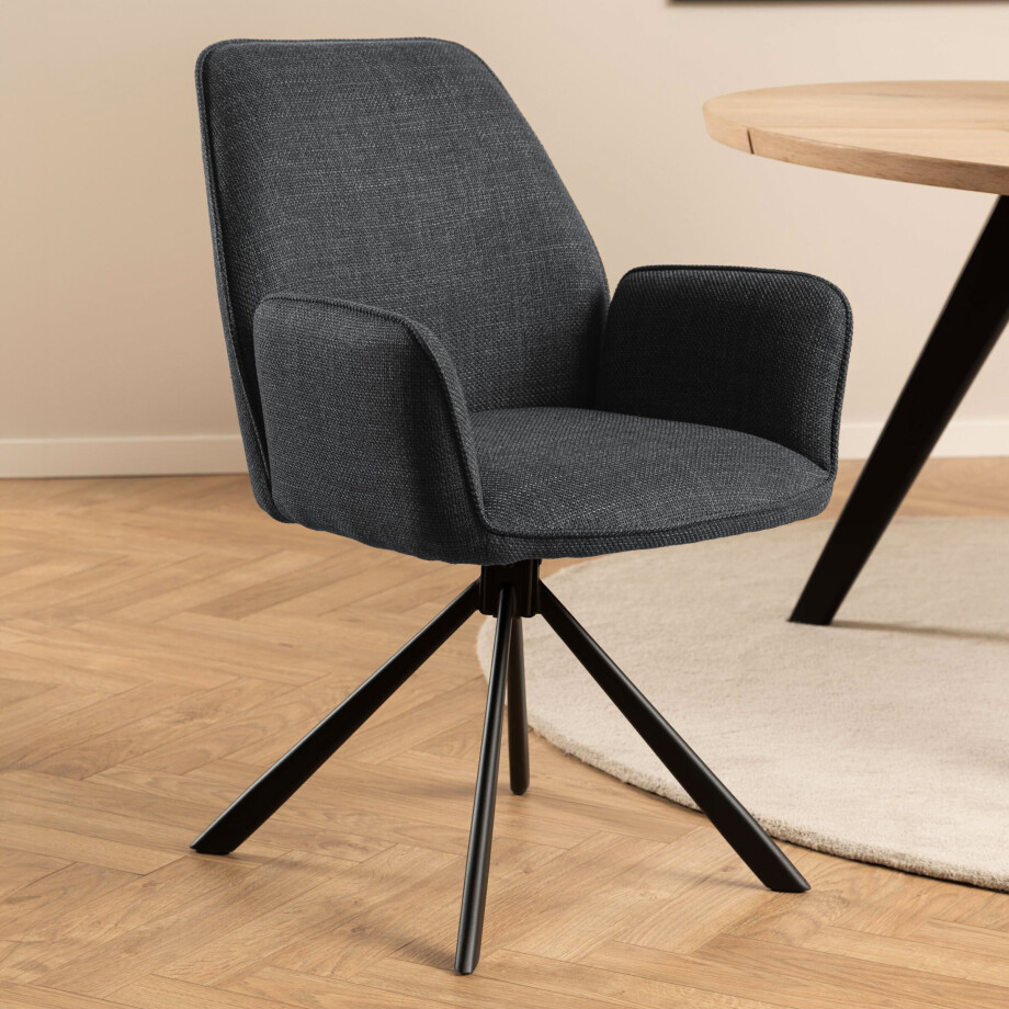 Bendt Draaibare Eetkamerstoel 'Dantrell' kleur Donkergrijs Bendt Draaibare Eetkamerstoel 'Dantrell' kleur Donkergrijs afbeelding 1