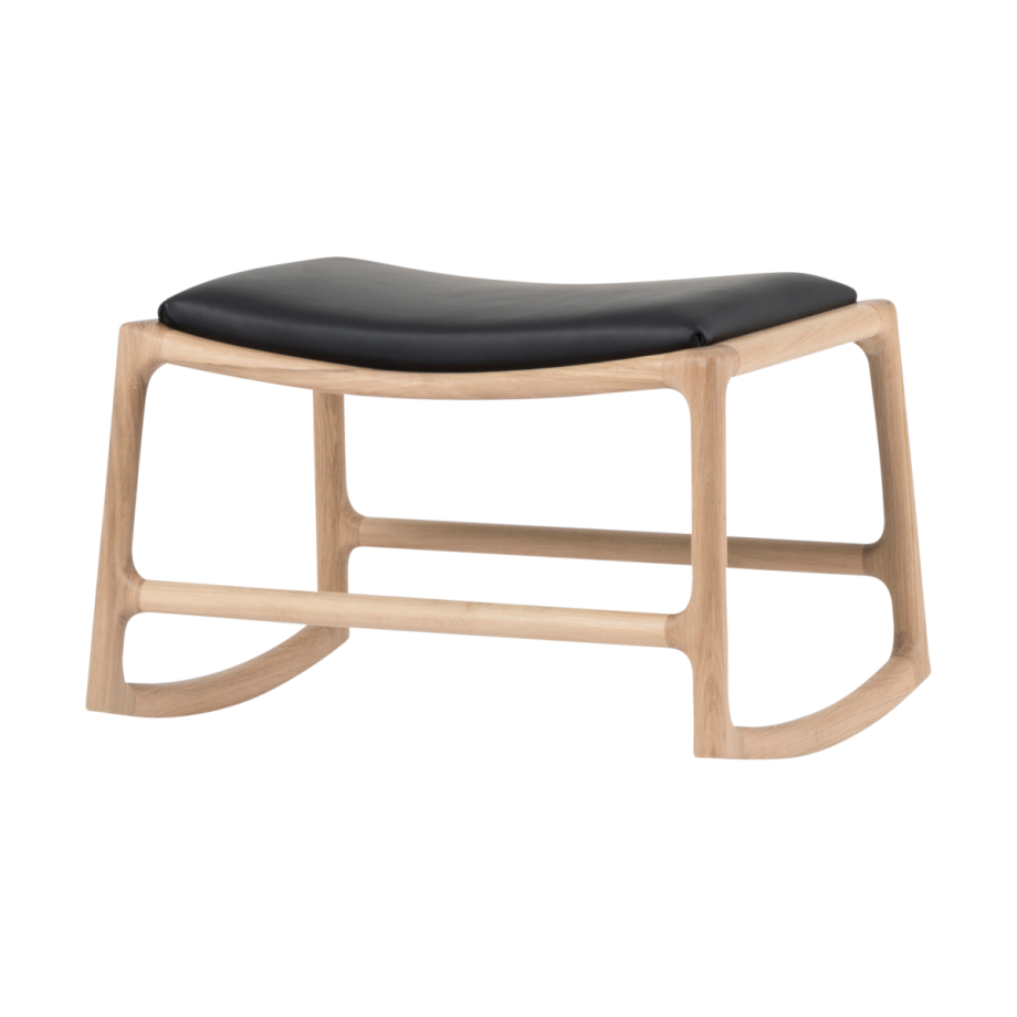 Dedo footstool - whitewash voetenbank met dakar leather black afbeelding 1