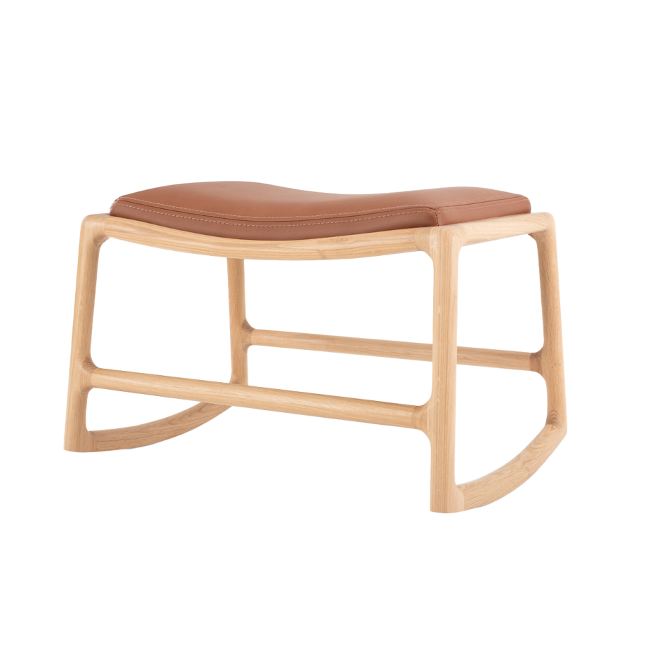 Dedo footstool - whitewash voetenbank met dakar leather whisky Dedo footstool - whitewash voetenbank met dakar leather whisky afbeelding 1