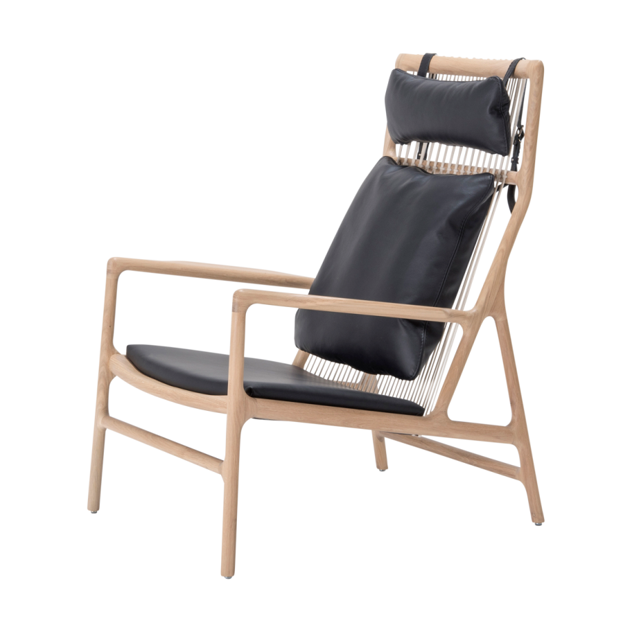 Dedo lounge chair whitewash eiken - dakar leather black zitting Dedo lounge chair whitewash eiken - dakar leather black zitting afbeelding 1