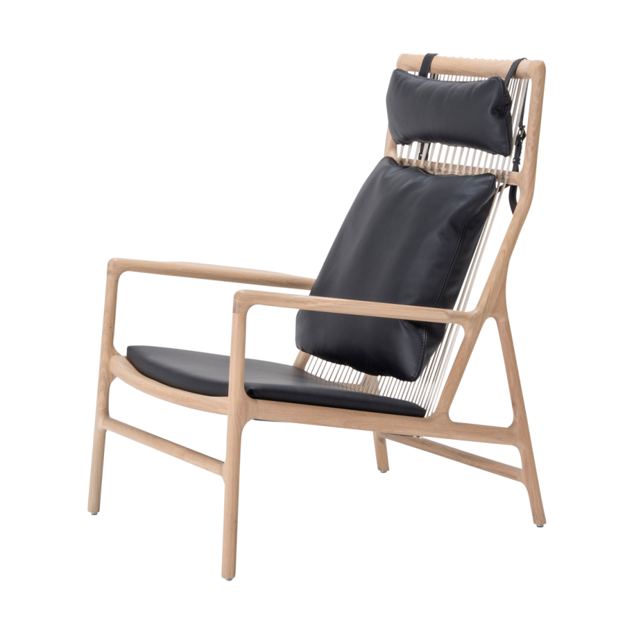 Dedo lounge chair whitewash eiken - dakar leather black zitting afbeelding 1