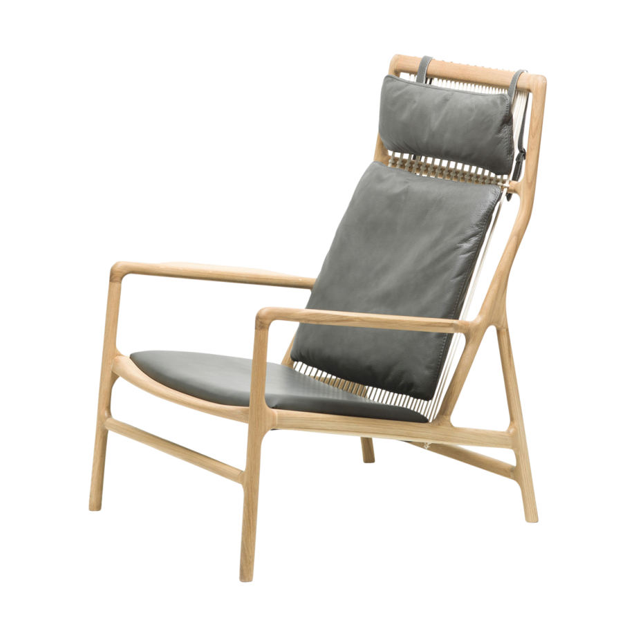 Dedo lounge chair whitewash eiken - dakar leather grey zitting afbeelding 1