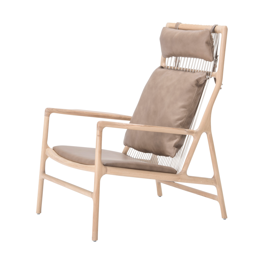 Dedo lounge chair whitewash eiken - dakar leather stone zitting afbeelding 1