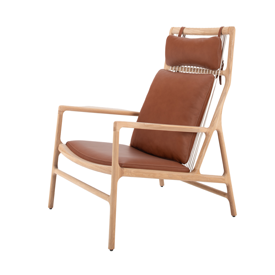 Dedo lounge chair whitewash eiken - dakar leather whisky zitting Dedo lounge chair whitewash eiken - dakar leather whisky zitting afbeelding 1
