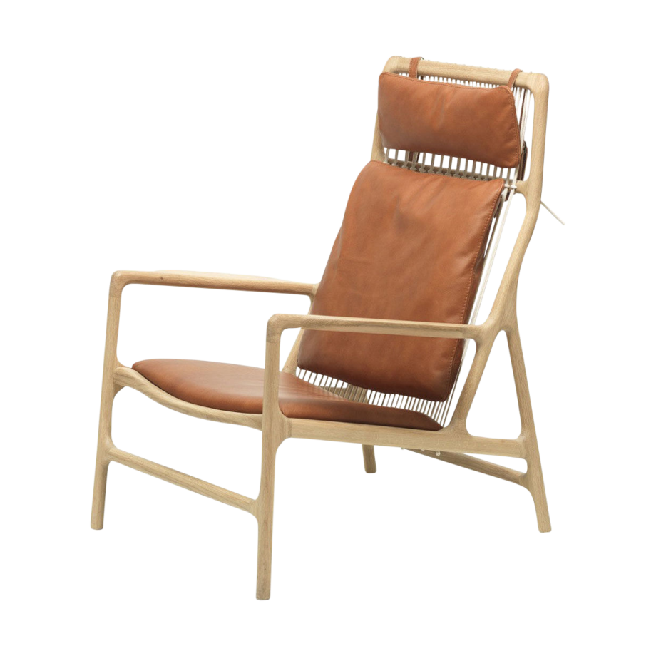 Dedo lounge chair whitewash eiken - dakar leather whisky zitting afbeelding 1