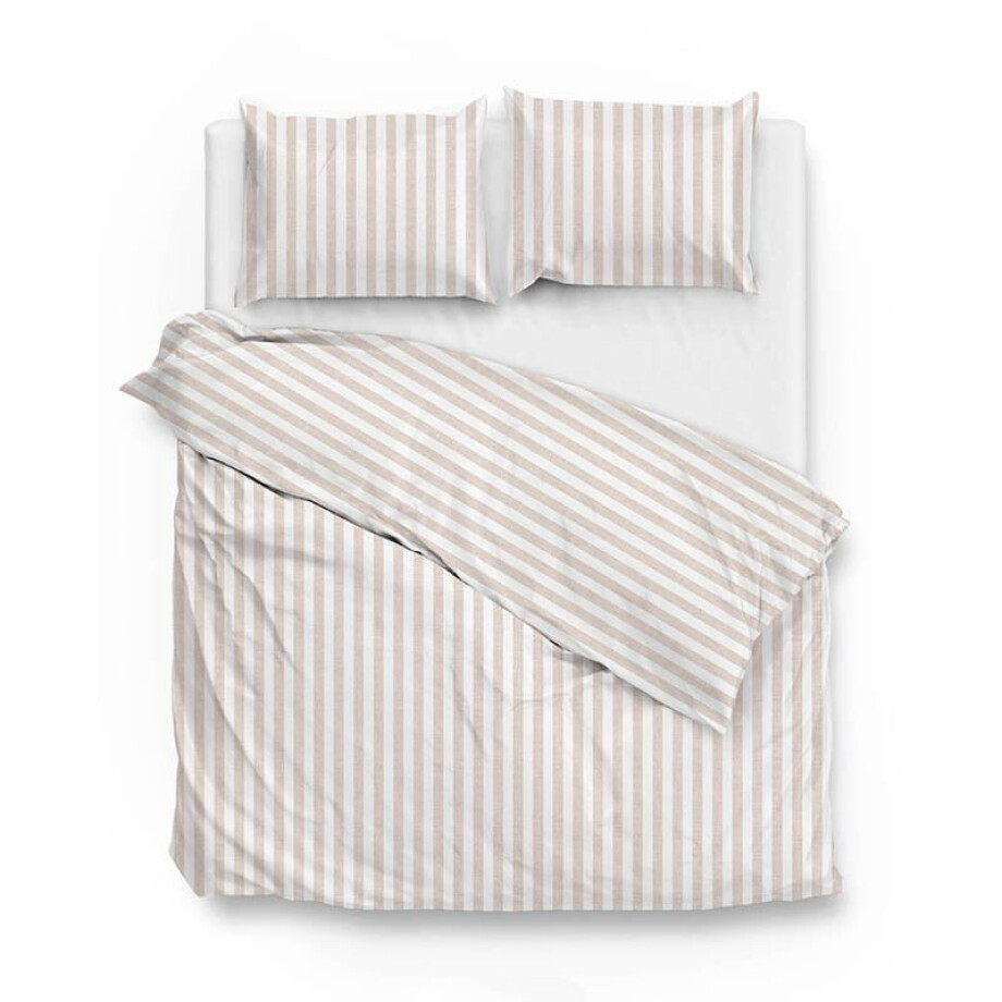 Dekbedovertrek Banda Di Lino - Sandy Beige - Eenpersoons (140x200 Cm) - Beige Katoen - Strepen - Zo!Home - Dekbed-Discounter.nl afbeelding 