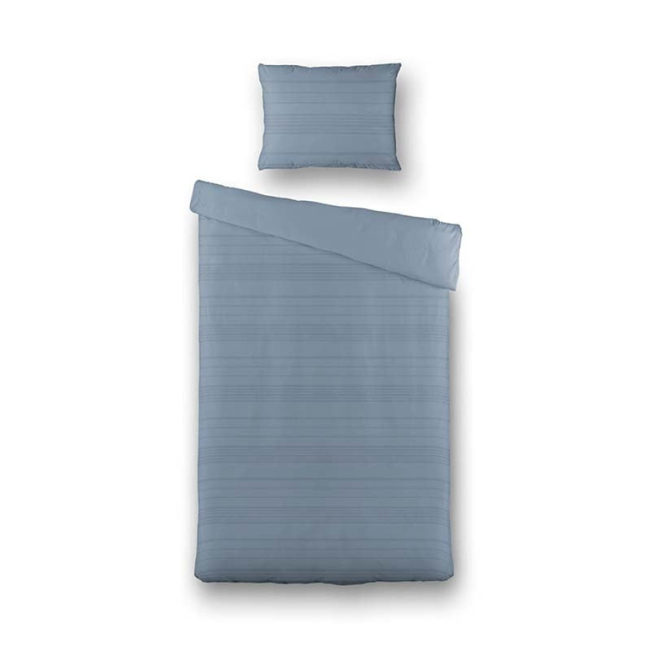 Dekbedovertrek Luna Embossed Stripes - Eenpersoons (140x220 cm) - Blauw Microvezel - Dessin: Strepen - Luna Bedding - Dekbed-Discounter.nl afbeelding 1